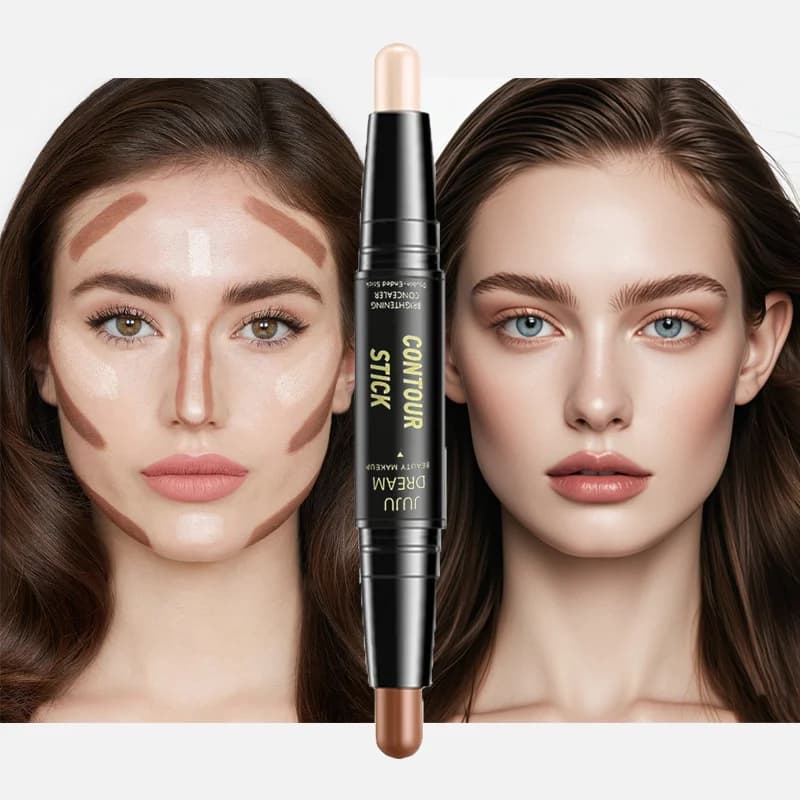 Dual-ended contour stick, facial foundation, concealer,