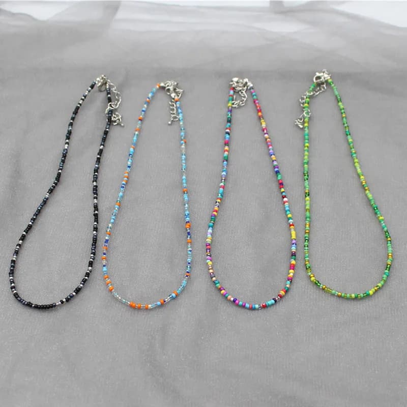 Simple Seed Beads Strand Choker Necklace Women String