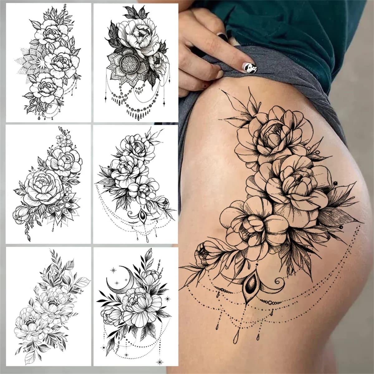 Pendant Flower Temporary Tattoos For Women Adult Fake
