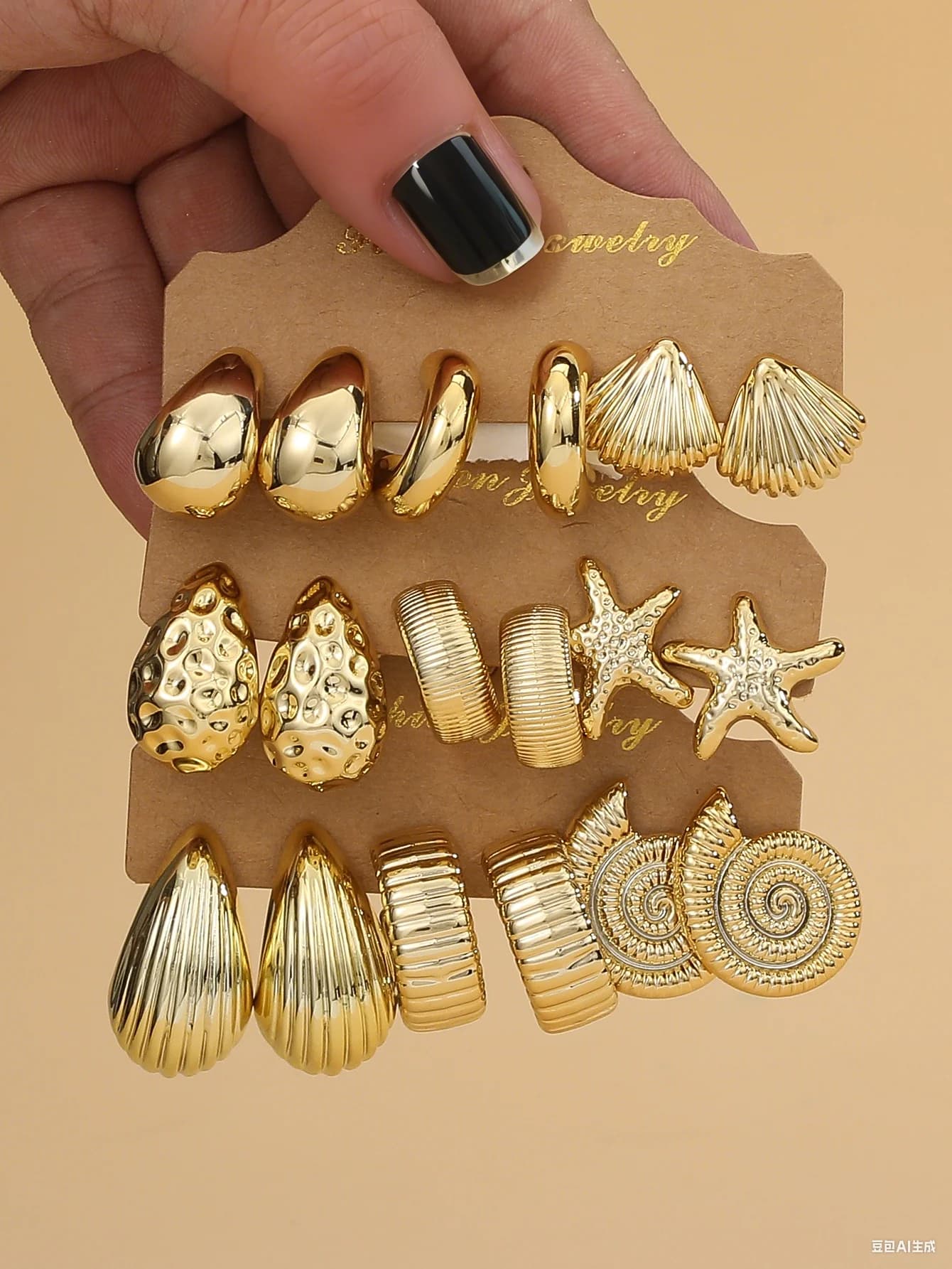 3PAIRS-6PAIRS/Set Fashionable &Golden Starfish, Seashell,