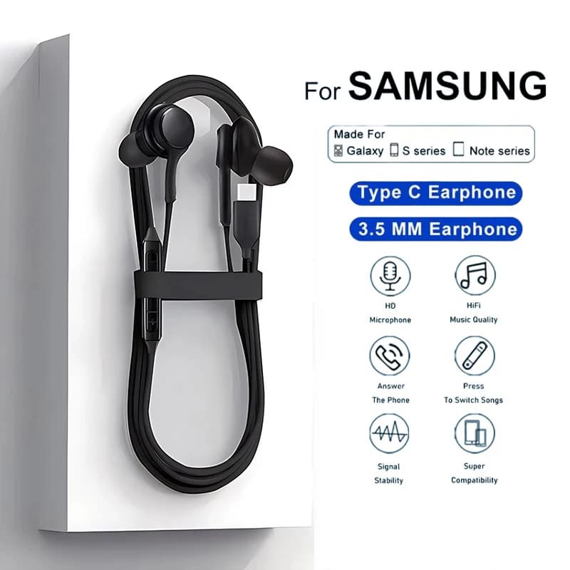 Type C Wired Earphone For Samsung Galaxy S23 S21 S22 Ultra