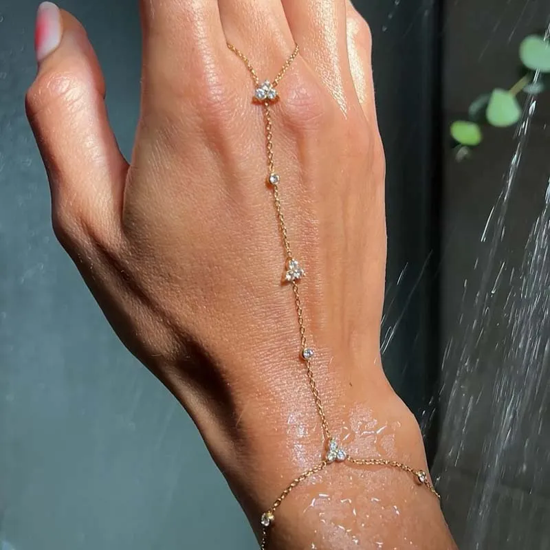 Metal Crystal Chain Finger Bracelet Simple Gold Color
