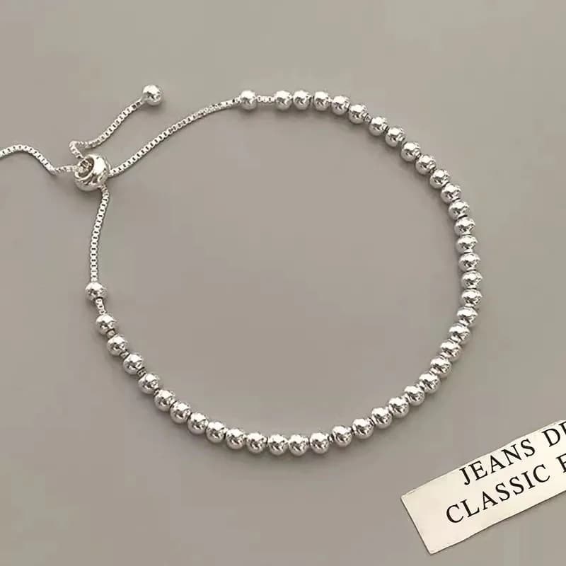 The complete 925 sterling silver bead bracelet displayed flat showing the full length and bead pattern