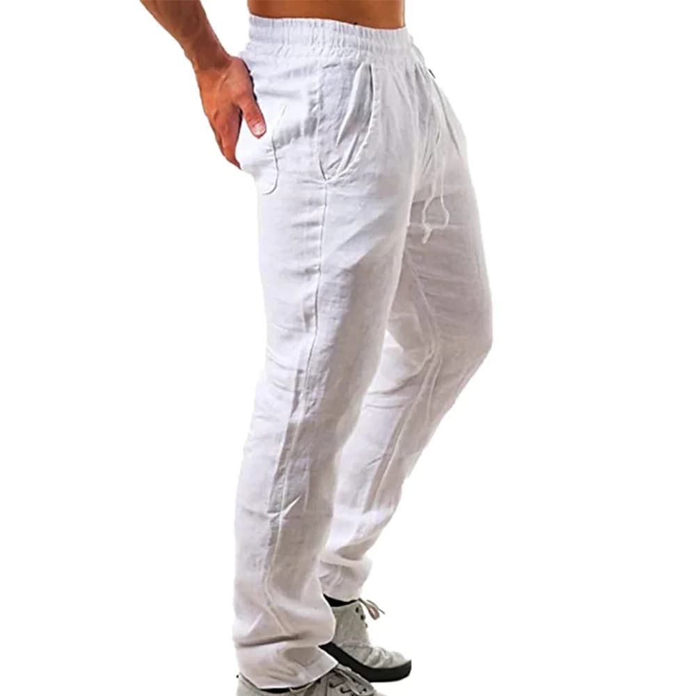 Cotton linen pants - side view showing drape