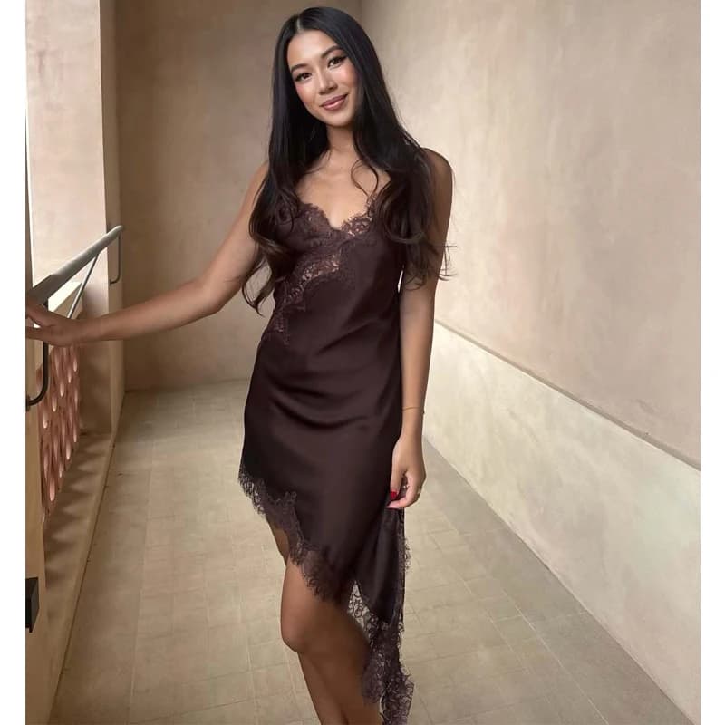 MUJER Lace Slip Mini Dress Women Satin Backless Summer Dress Woman Asymmetric Party Women's Dress Se
