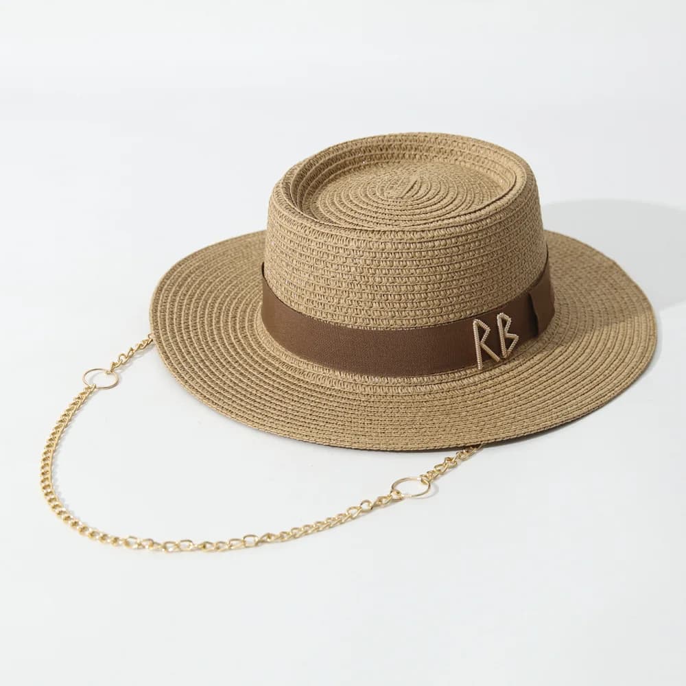 Straw Hats Ribbon Decoration Elegant Ladies Party Dress