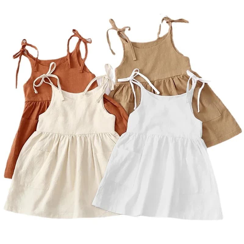 Summer Toddler Girl Dress Solid Cotton Sleeveless Children