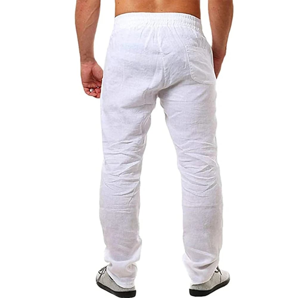 Men's Cotton Linen Pants Male Autumn New Breathable Solid Color Linen Trousers Fitness Streetwear S-