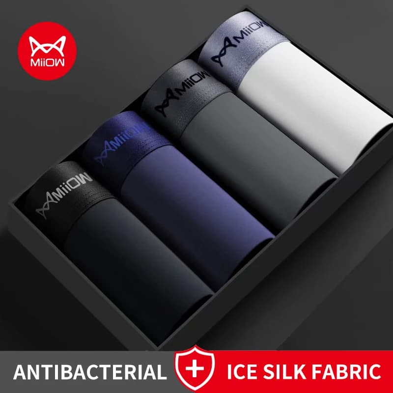 MiiOW 4Pcs Ice Silk Men Boxer Shorts Graphene