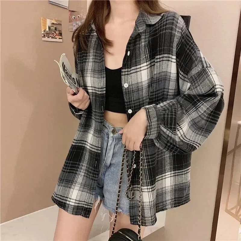 Plaid Shirt Women Fashion Autumn Long Sleeve Top Female