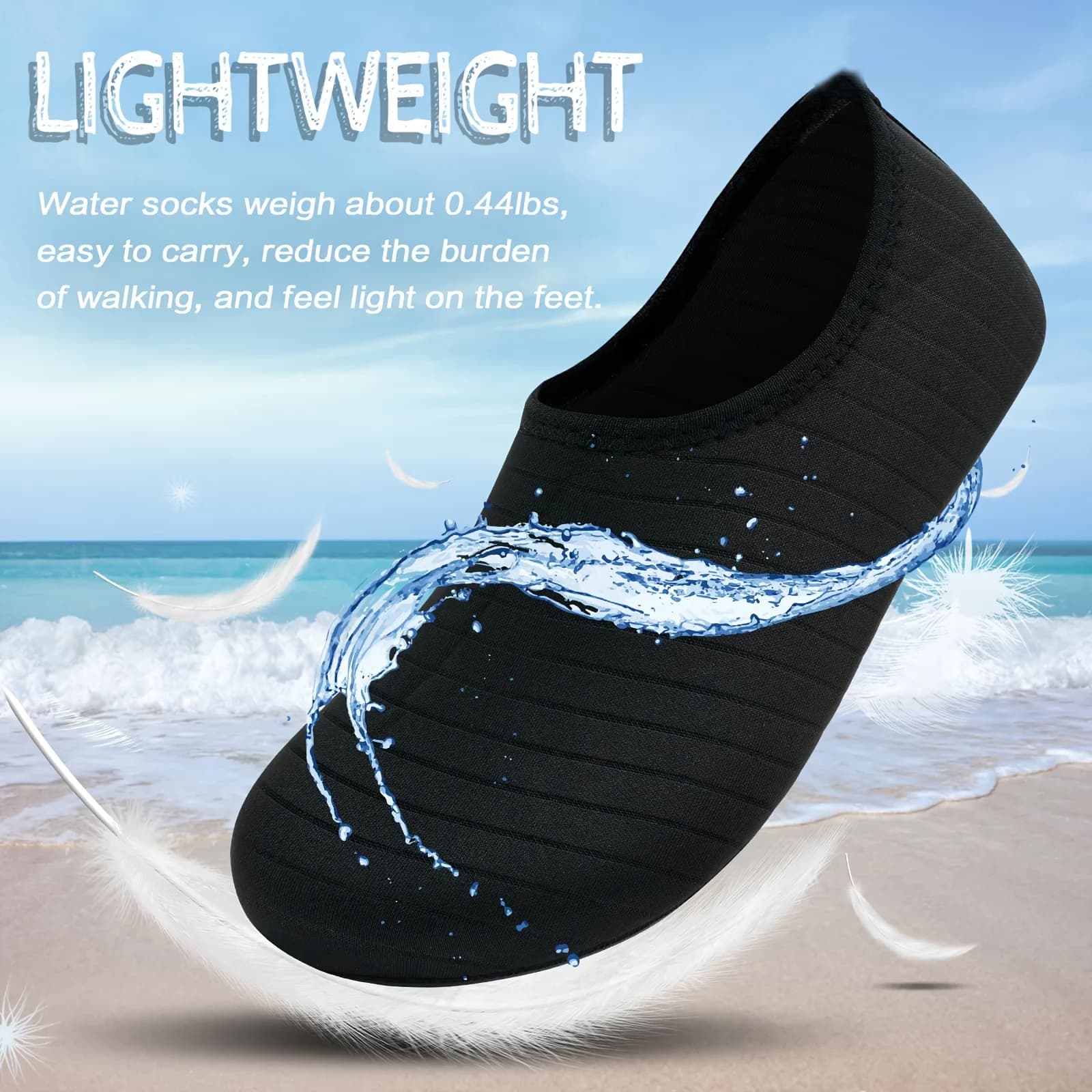 Close-up of water shoe sole showing anti-slip tread pattern