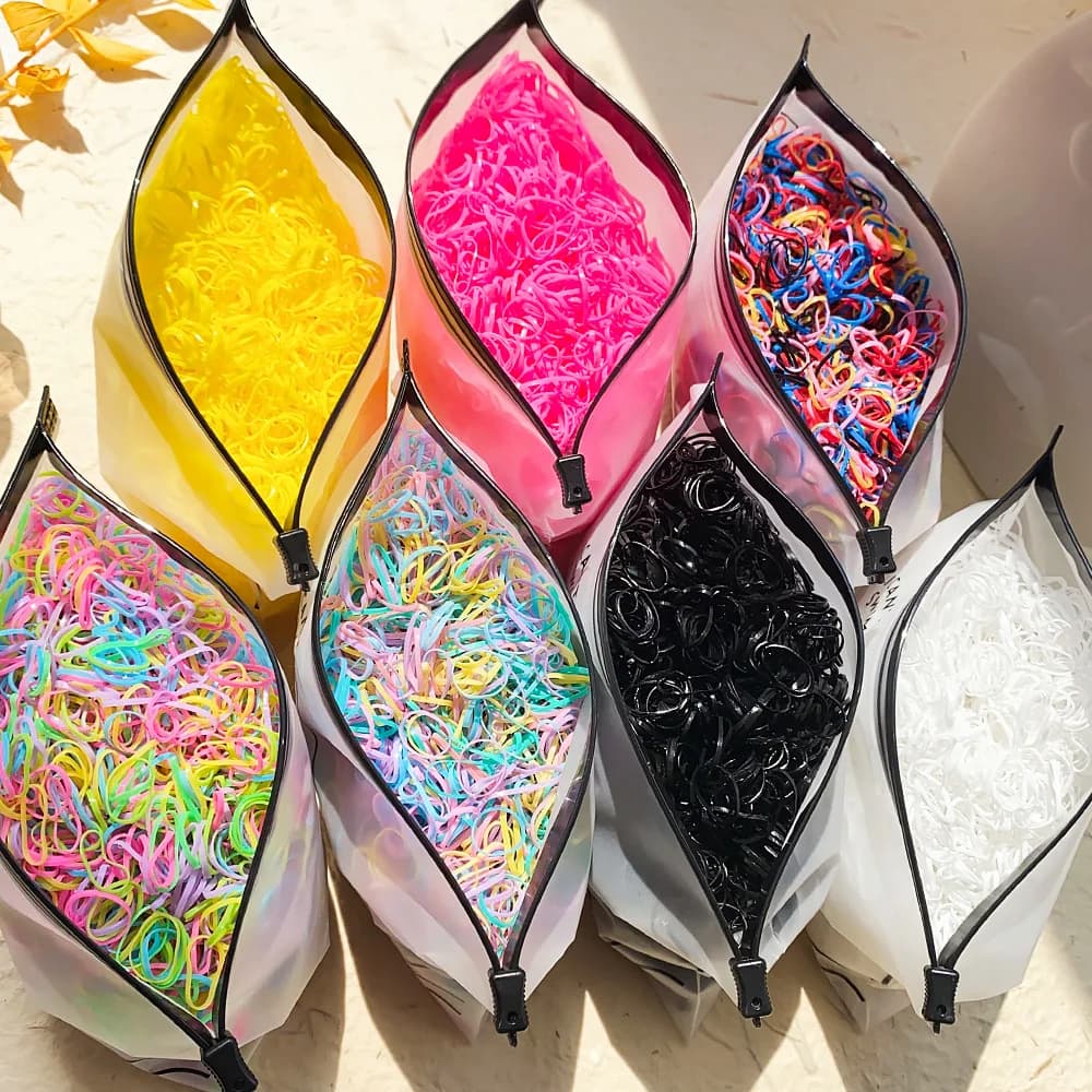 500/1000/2000pcs Girls Colourful Disposable Rubber Band