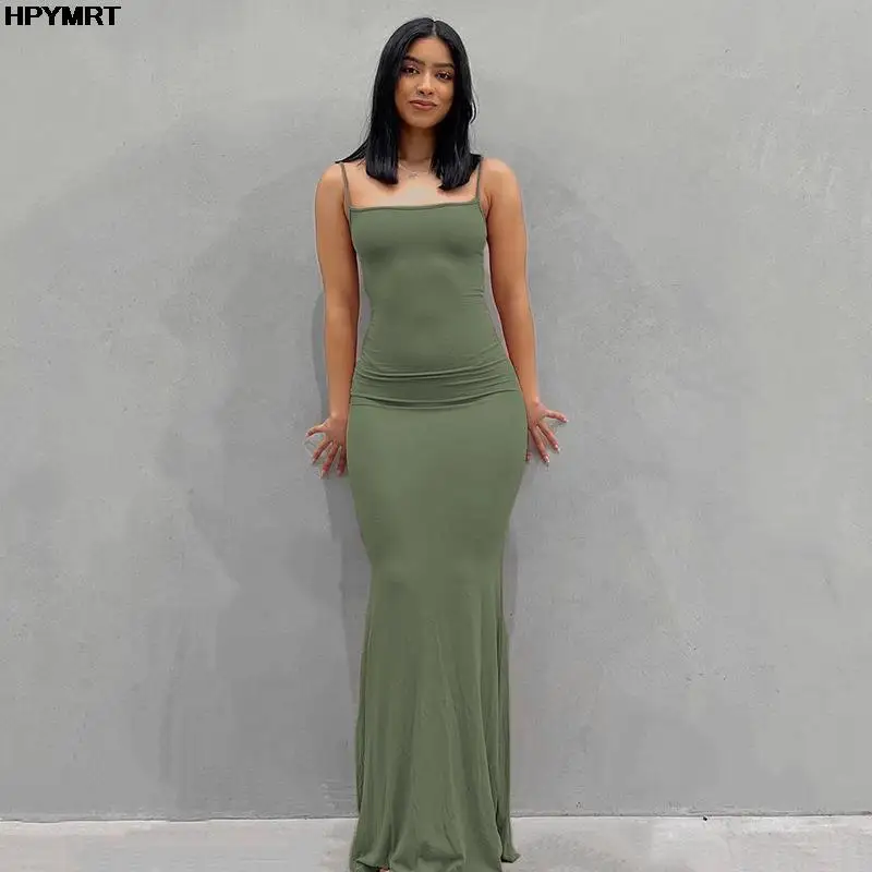 Satin slip dress in green