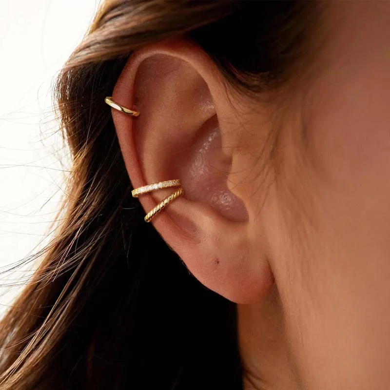 3Pcs/Set Fashion Gold Color Crystal Clip Earrings for