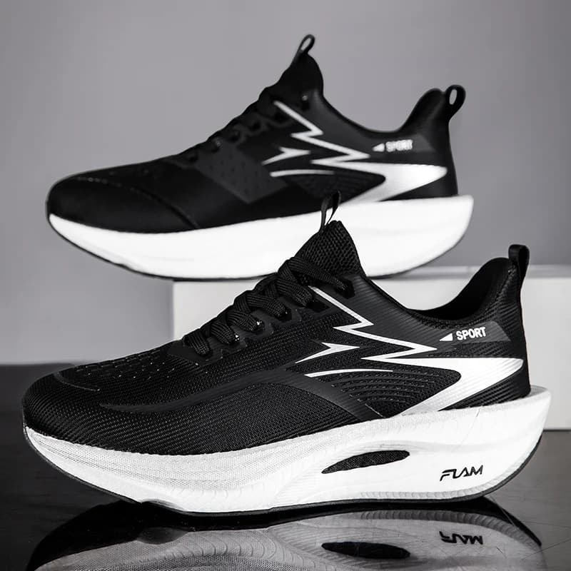 Top-down view showing breathable mesh upper and lace system