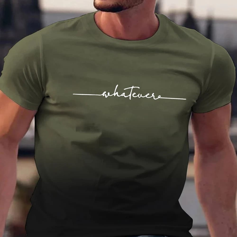 Summer Men's Clothing Whatever Print Short Sleeve Men