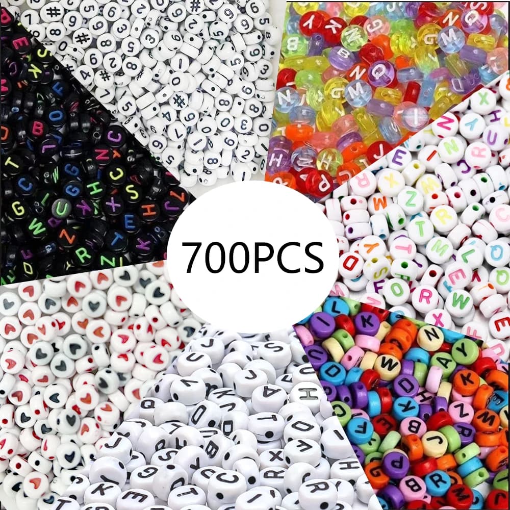 700pcs 7 Colors Round Letter Beads Acrylic Alphabet Number