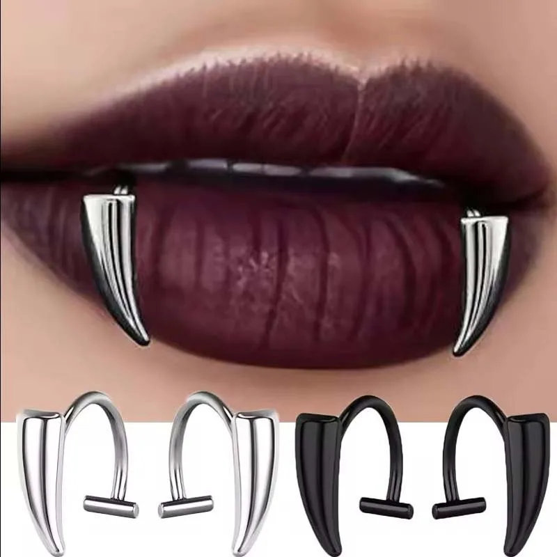 Stainless Steel Gothic Sharp Teeth Lip Clip Men Punk Non