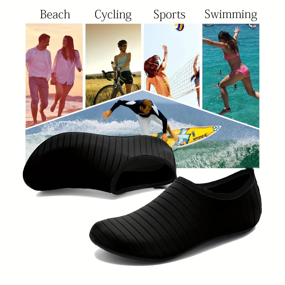 Side angle of water shoe showing sole thickness and heel wrap design