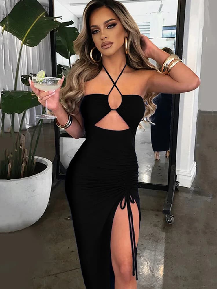 Sleeveless Sexy Female Midi Backless Dresses Slim Night