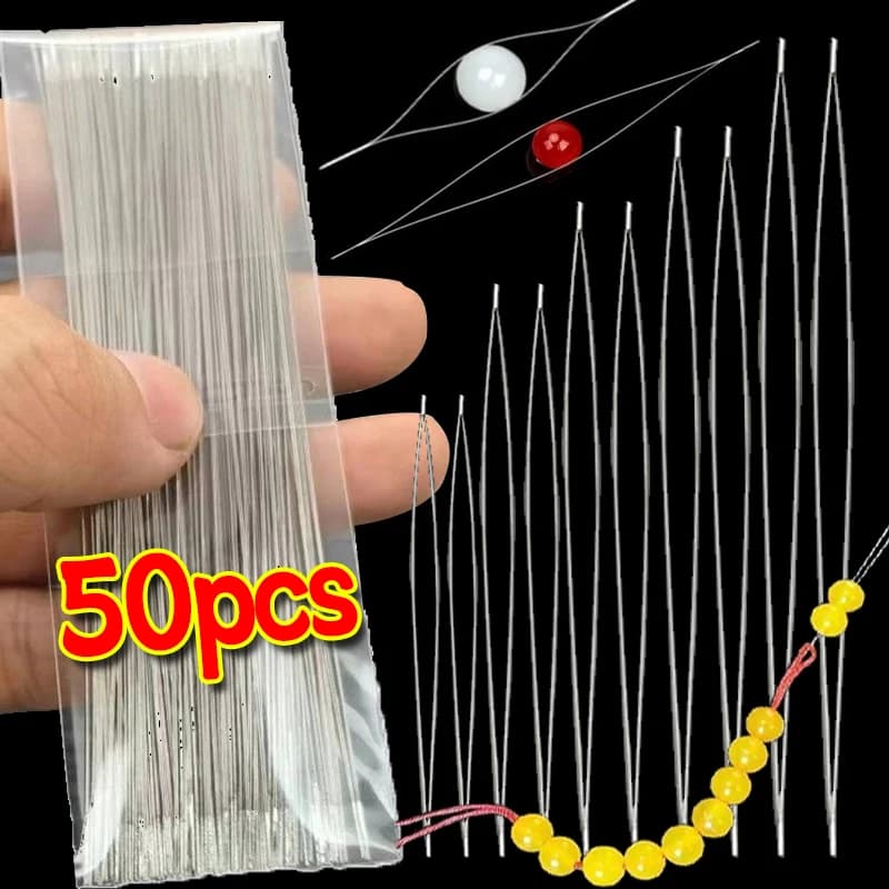 Beading Needles Pins Open Curved Big Eye Needle for Beads