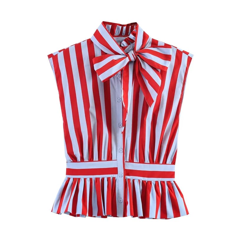 Women's Shirt New Spring Summer Bowknot Sleeveless Striped