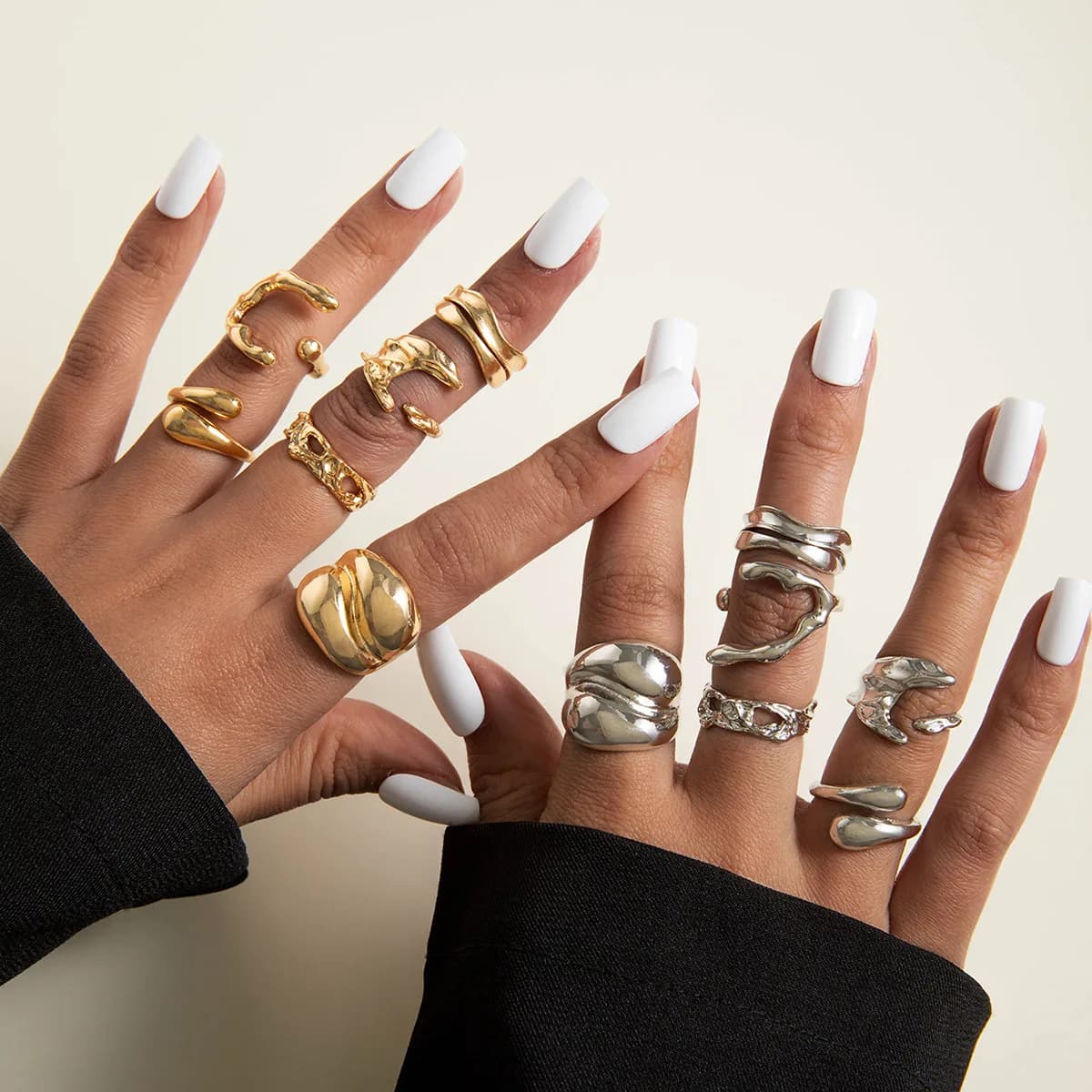 6Pcs/set Vintage Irregular Rings Set Geometric Metal Gold