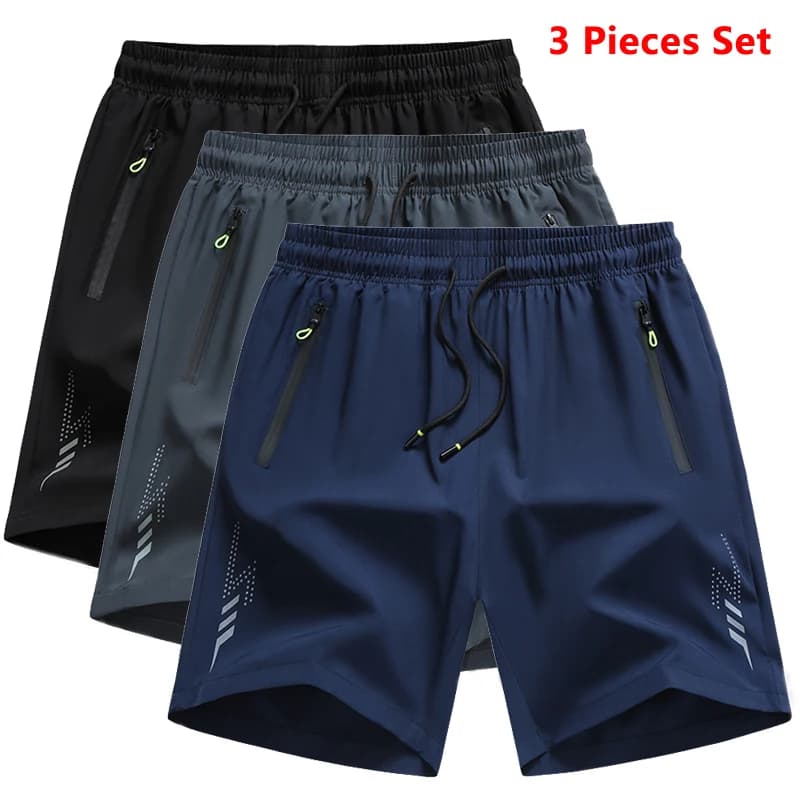 3 Pieces Running Shorts Men Gym Sports Quick Dry Workout