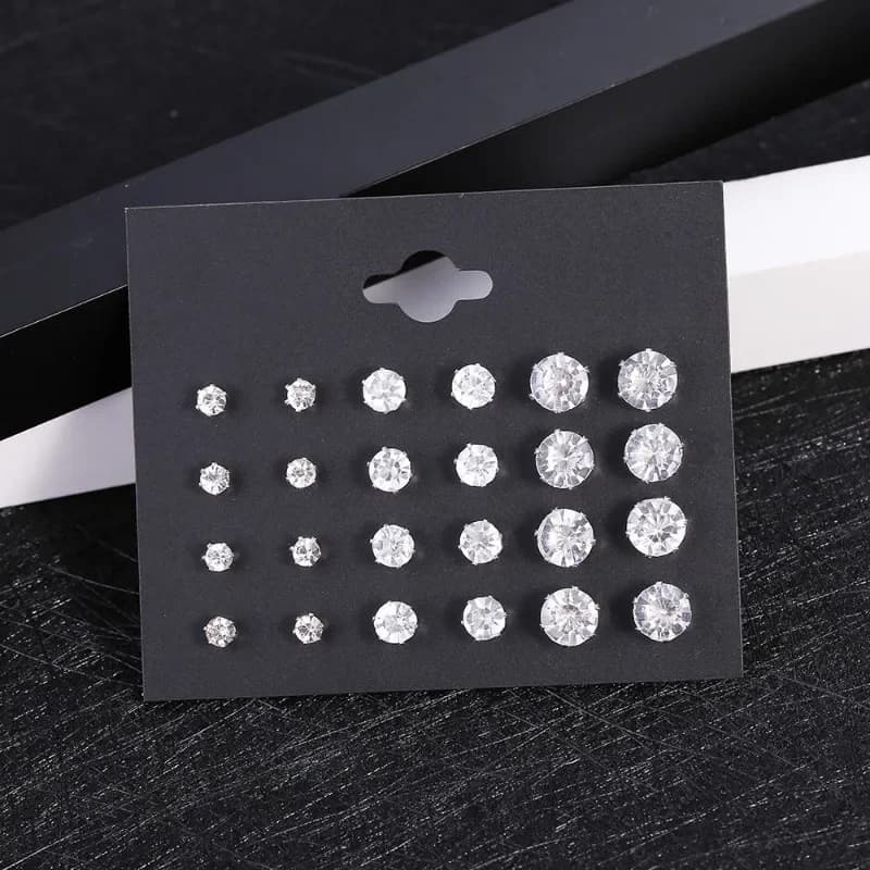 New 12 Pair/Pack White Shiny Wedding Stud Earrings Set For