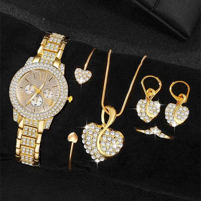 Women's Quartz Watch Gold Luxury Women Ring Necklace