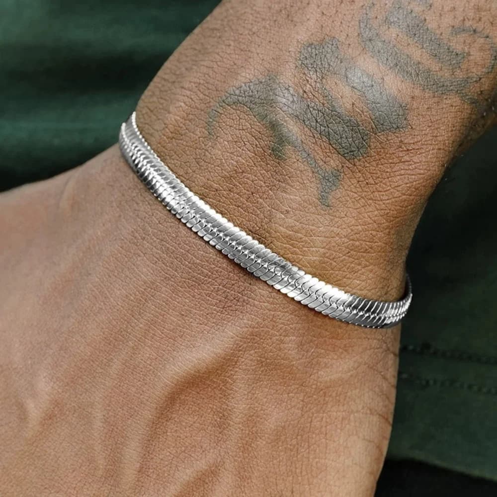 3mm Silver Color Stainless Steel Flat Chain Bracelet