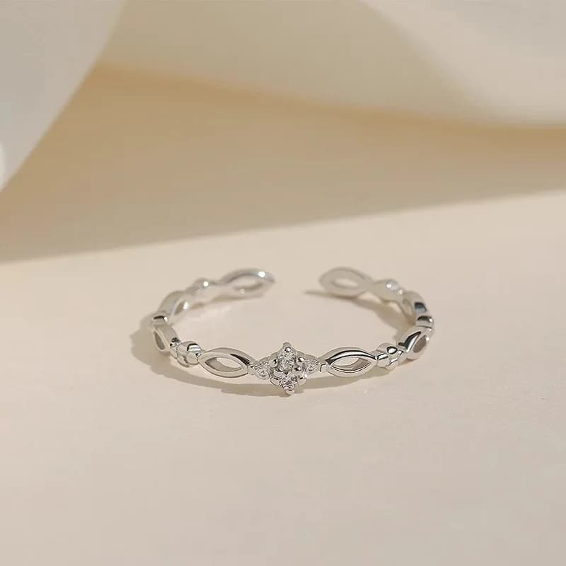 Silver Color Geometric Four Leaf Clover Zircon Adjustable