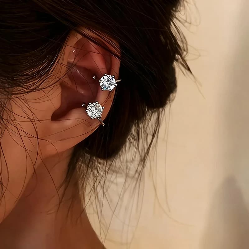 Elegant Shiny Zircon Clip Earrings Adjustable Non Piercing