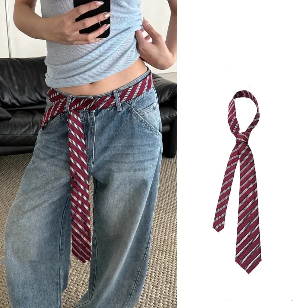 Long Skinny Plaid Waist Belt With Jeans Necktie Scarf