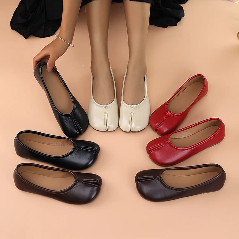 ​​​​ Women' Leather Toe Separator Loafers Flat Comfortable