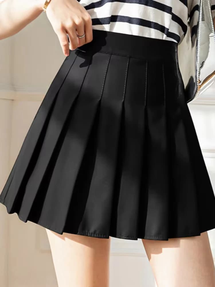 White Women Pleated Skirts Summer High Waist Zipper Girls