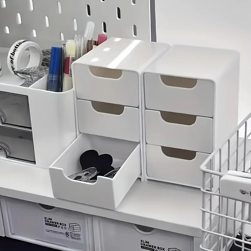 Chic 3-tier desk organiser with drawers in neutral colour