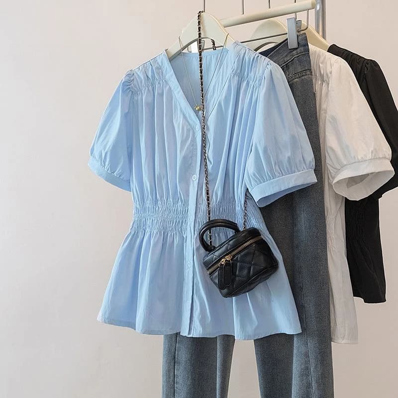 200 Pounds Plus Size Elastic Waist Office Lady Trend Shirt
