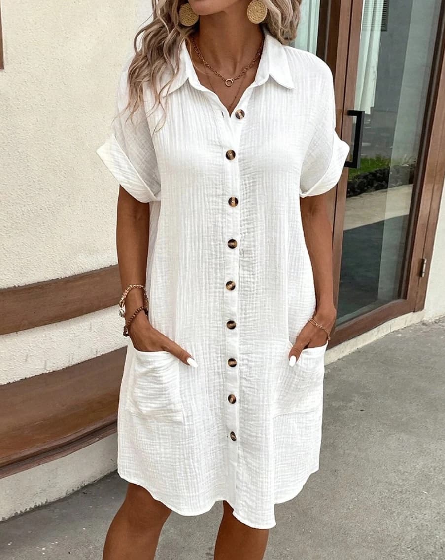 Vintage Women Solid Mini Dress Summer Fashion V-neck Three