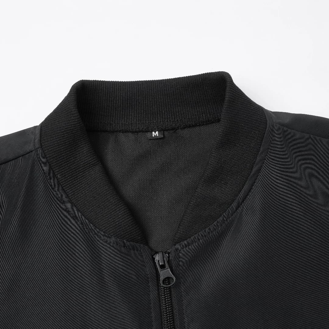 Back view of the baseball collar jacket showing the clean construction and hemline