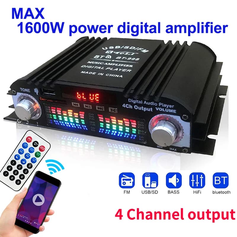 1600W Peak Power HiFi Sound Amplifier Digital 4 Channel