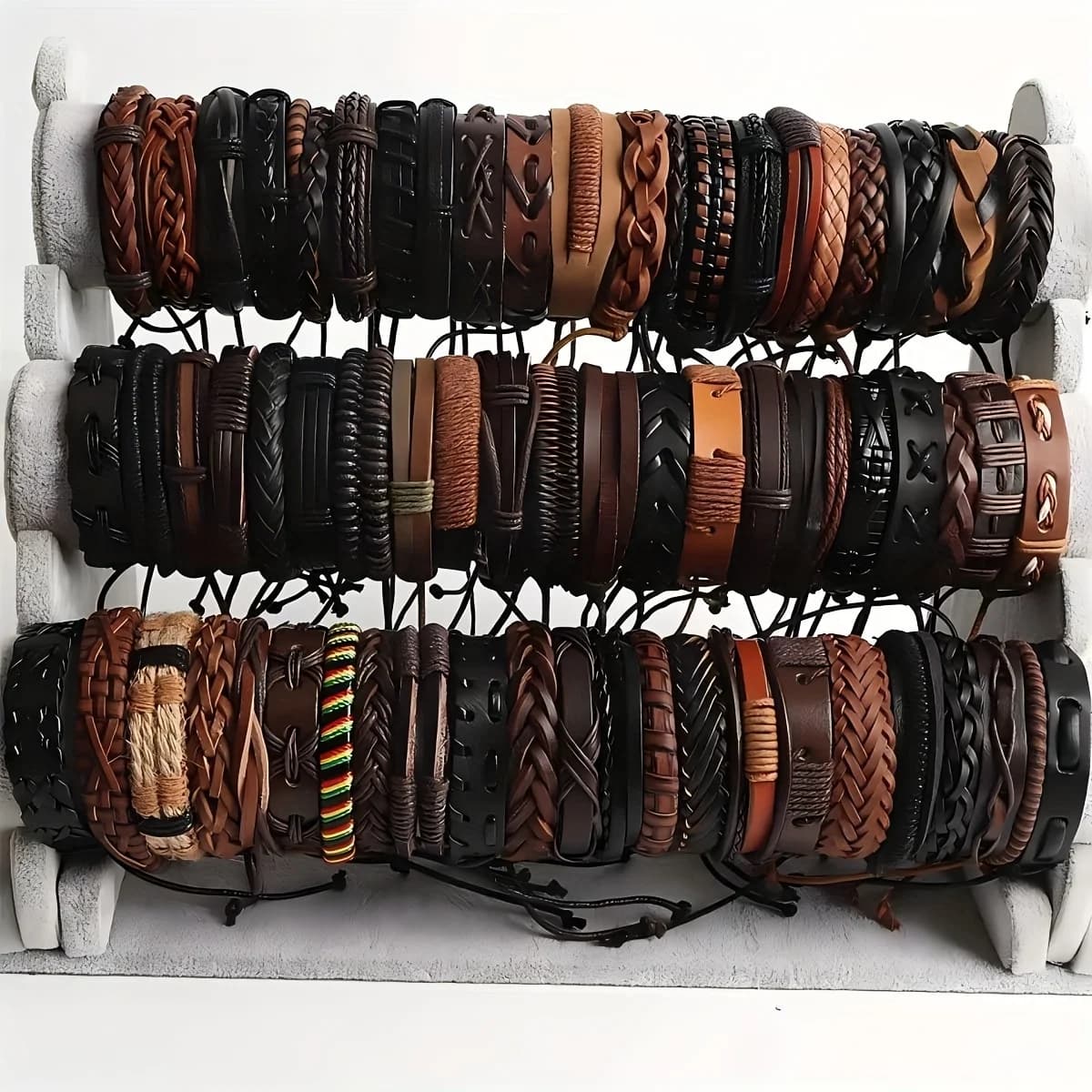 20Pcs Braided Leather Bracelets for Men Women Wrap Wood