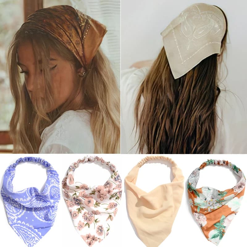 Vintage Print Flower Beach Bandana Hair Scarf Elastic