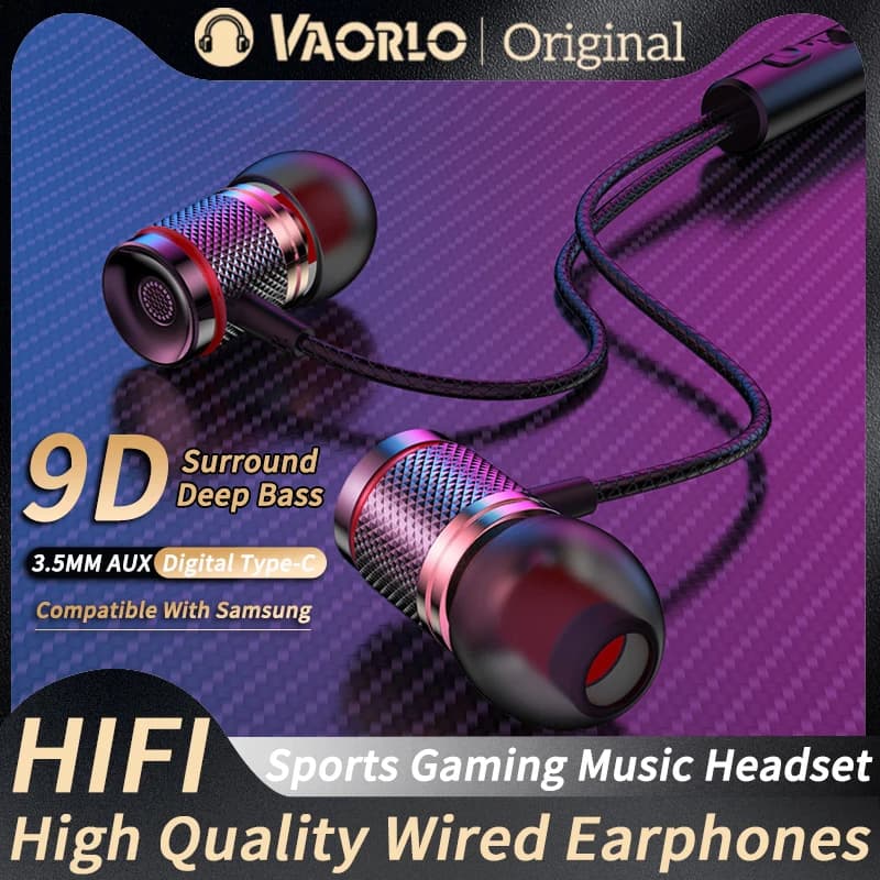 9D HIFI Heavy Bass Earphone 3.5MM AUX/Type-C Digital Chip