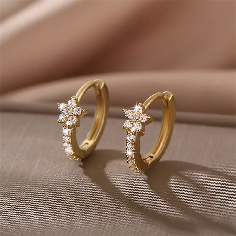 Fashion Stainless Steel Zircon Star Hoops Earrings For