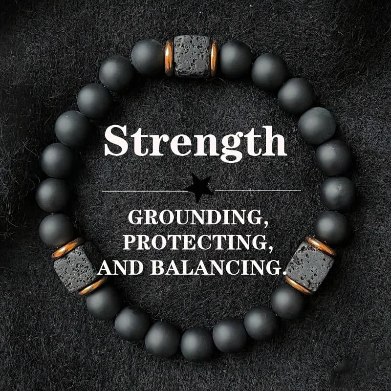 1pc Men's Volcanic Stone Bracelet with Square Black Agate,