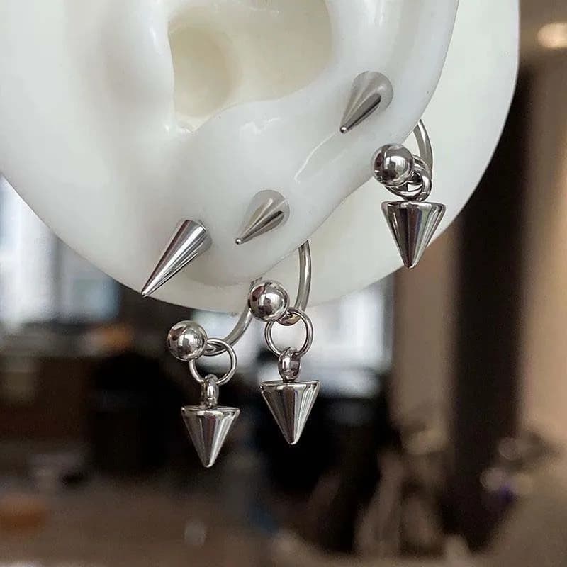 Punk Silver Color Rivet Stud Earrings Men Metal Geometric