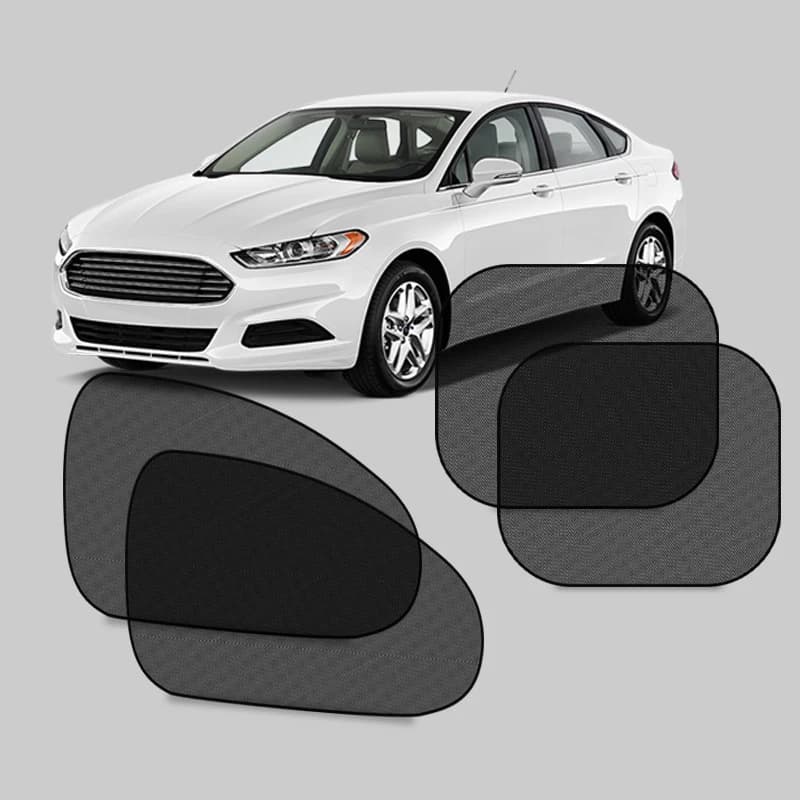 Car sun shade being applied to side window, showing static-cling installation