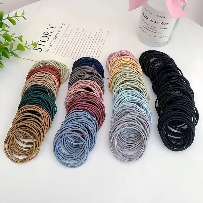 100PCS/Set Women 3.5CM Basic Nylon Elastic Hair Bands