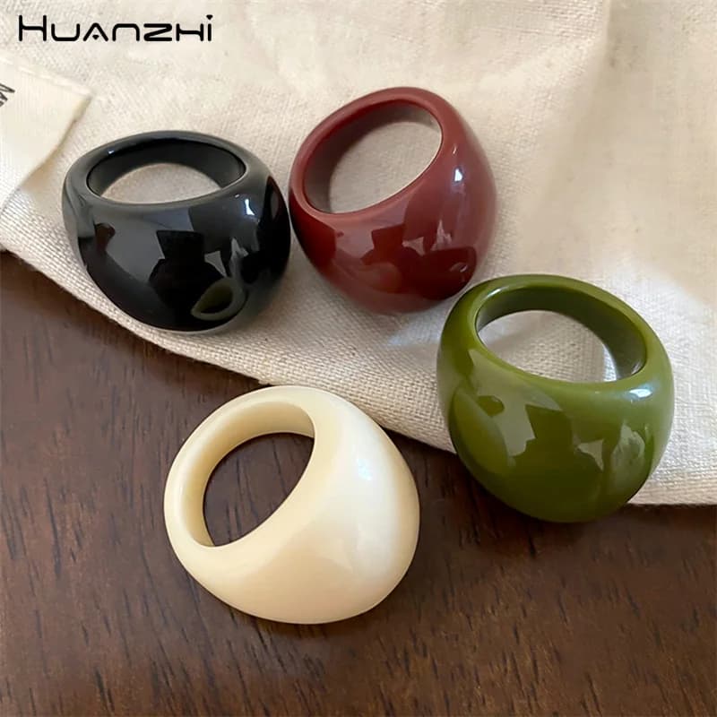 HangZhi 4pcs/set Vintage Irregular Geometric Resin Ring
